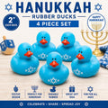 2 INCH - Hanukkah Rubber Ducks – Set of 4 Blue 2 Inch Rubber Duckies with Star of David, Jewish Holiday Party Favors, Bath Toys, Cruise Duck