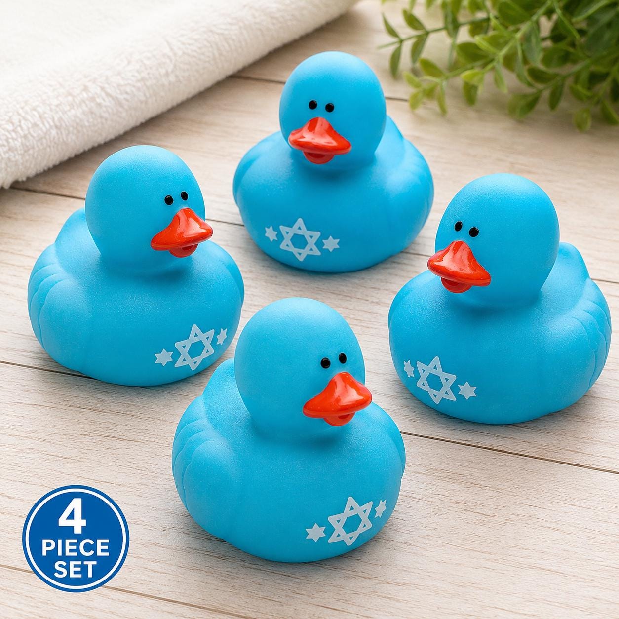 2 INCH - Hanukkah Rubber Ducks – Set of 4 Blue 2 Inch Rubber Duckies with Star of David, Jewish Holiday Party Favors, Bath Toys, Cruise Duck