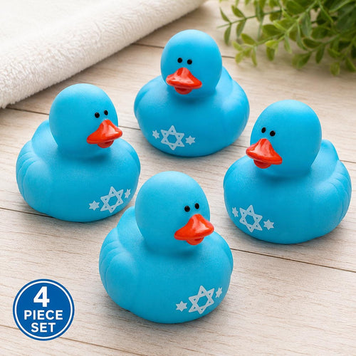 2 INCH - Hanukkah Rubber Ducks – Set of 4 Blue 2 Inch Rubber Duckies with Star of David, Jewish Holiday Party Favors, Bath Toys, Cruise Duck