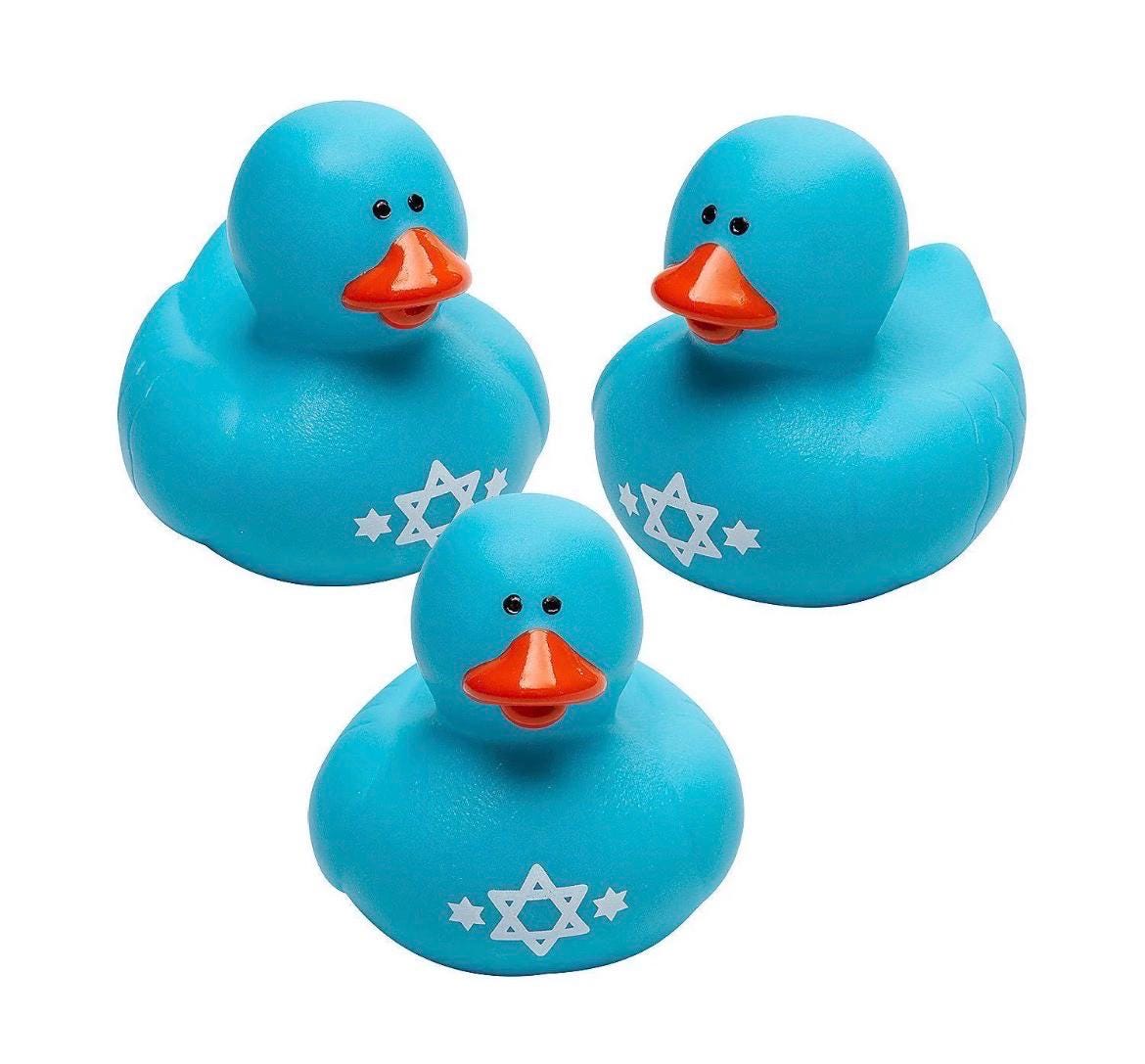 2 INCH - Hanukkah Rubber Ducks – Set of 4 Blue 2 Inch Rubber Duckies with Star of David, Jewish Holiday Party Favors, Bath Toys, Cruise Duck