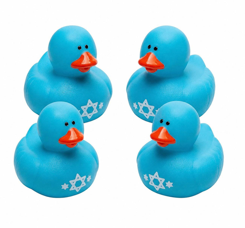 2 INCH - Hanukkah Rubber Ducks – Set of 4 Blue 2 Inch Rubber Duckies with Star of David, Jewish Holiday Party Favors, Bath Toys, Cruise Duck