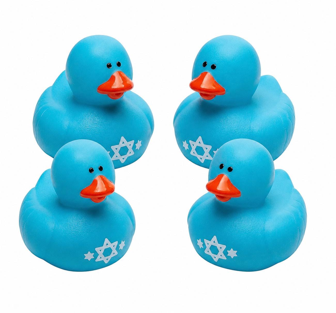 2 INCH - Hanukkah Rubber Ducks – Set of 4 Blue 2 Inch Rubber Duckies with Star of David, Jewish Holiday Party Favors, Bath Toys, Cruise Duck