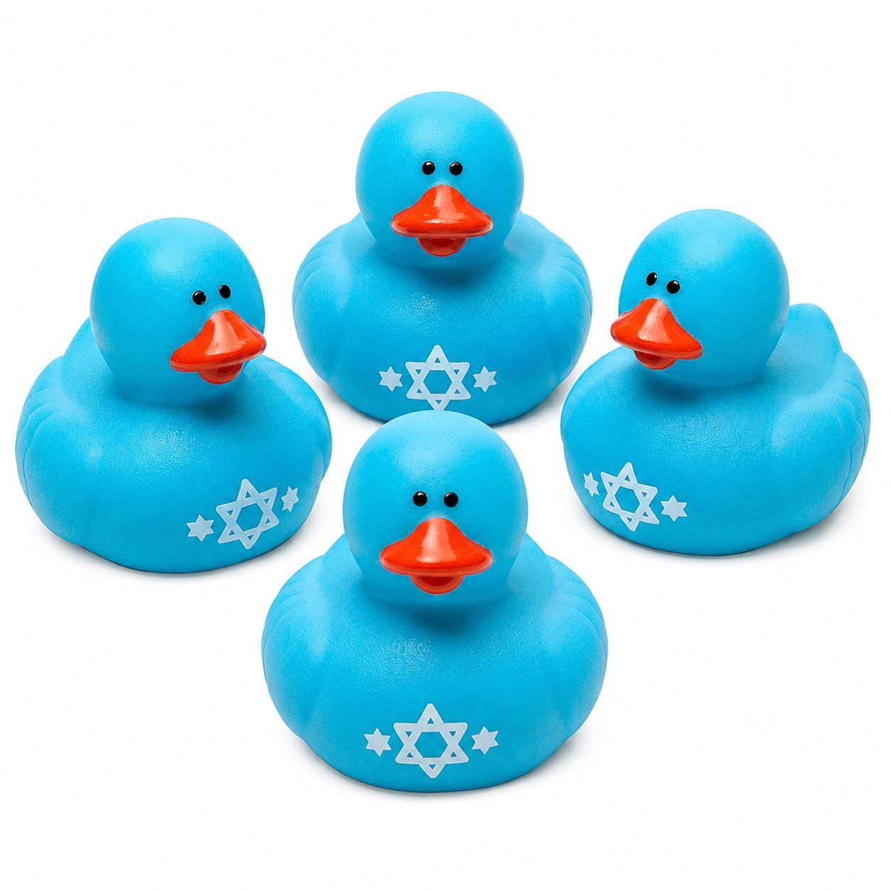 2 INCH - Hanukkah Rubber Ducks – Set of 4 Blue 2 Inch Rubber Duckies with Star of David, Jewish Holiday Party Favors, Bath Toys, Cruise Duck