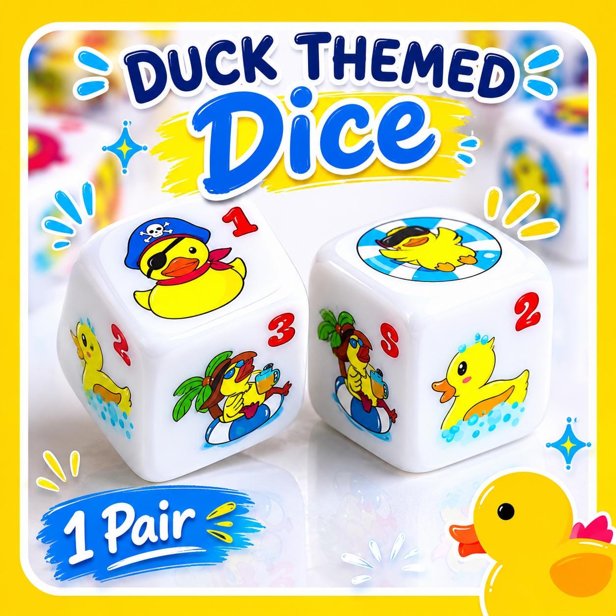 Duck Themed Dice Pair for Cruise Ducks, Jeep Duck Games, Party Favors, Game Night Accessories, Cute Rubber Duck Dice Set