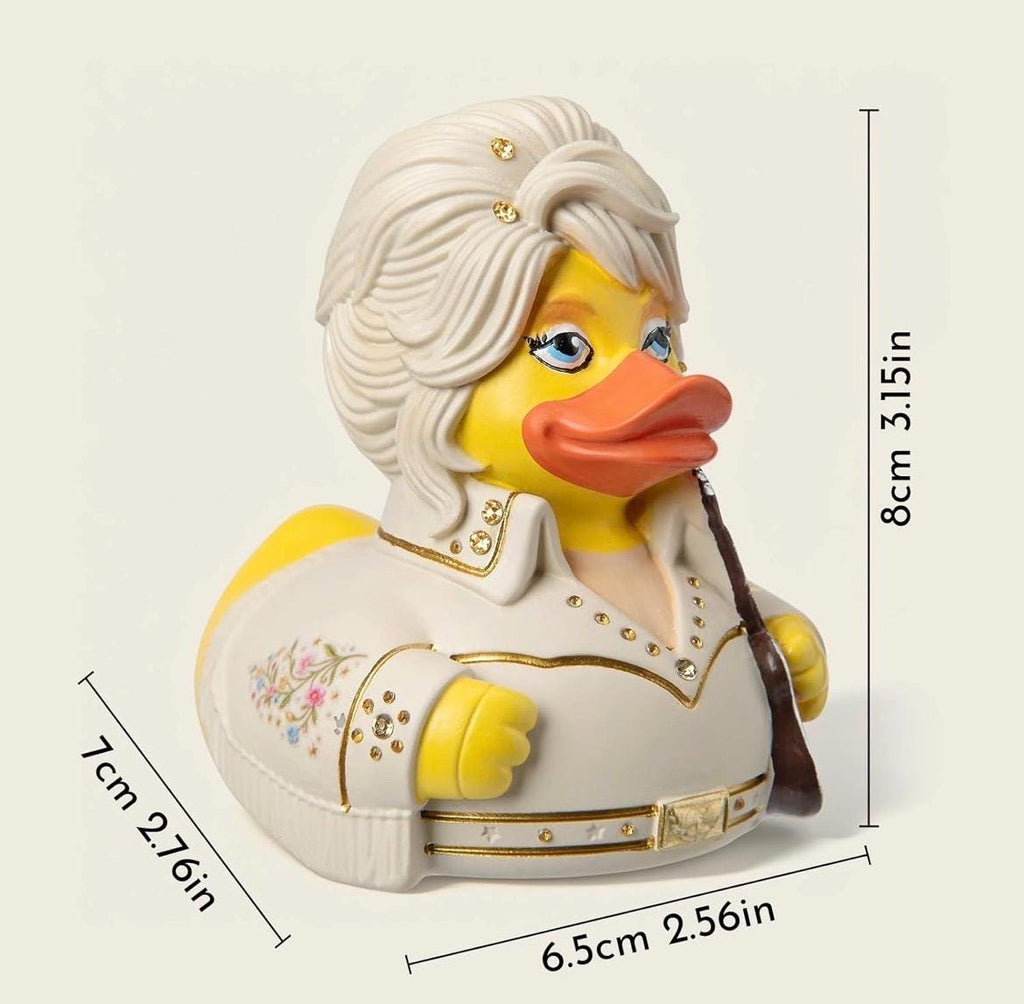 Large Resin-Handpainted Dolly Duck Figurine – Rhinestone White Jumpsuit Duck Collectible, Country Music Inspired Duck Decor, Cruise Jeep