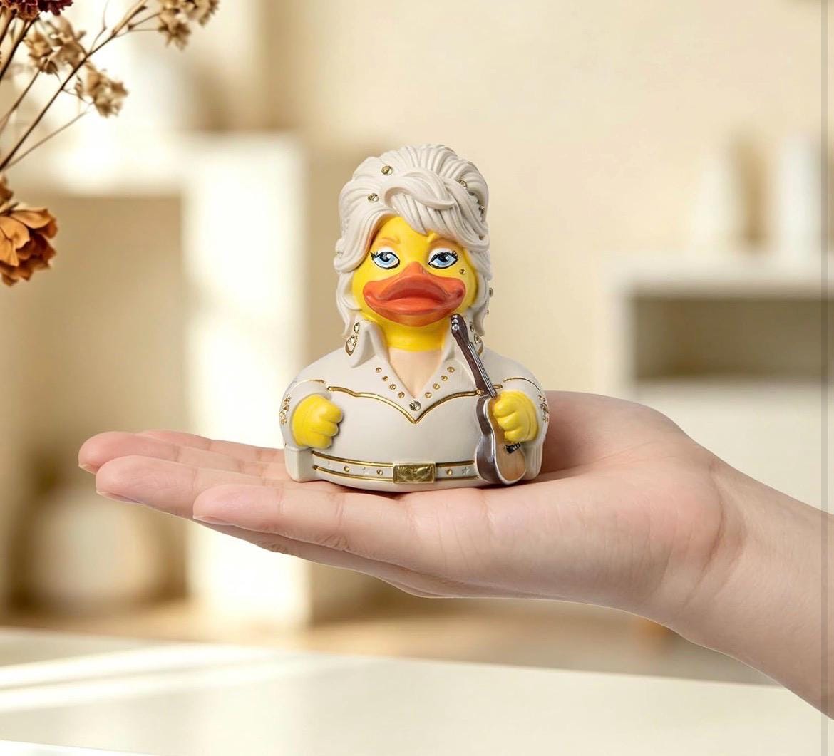 Large Resin-Handpainted Dolly Duck Figurine – Rhinestone White Jumpsuit Duck Collectible, Country Music Inspired Duck Decor, Cruise Jeep