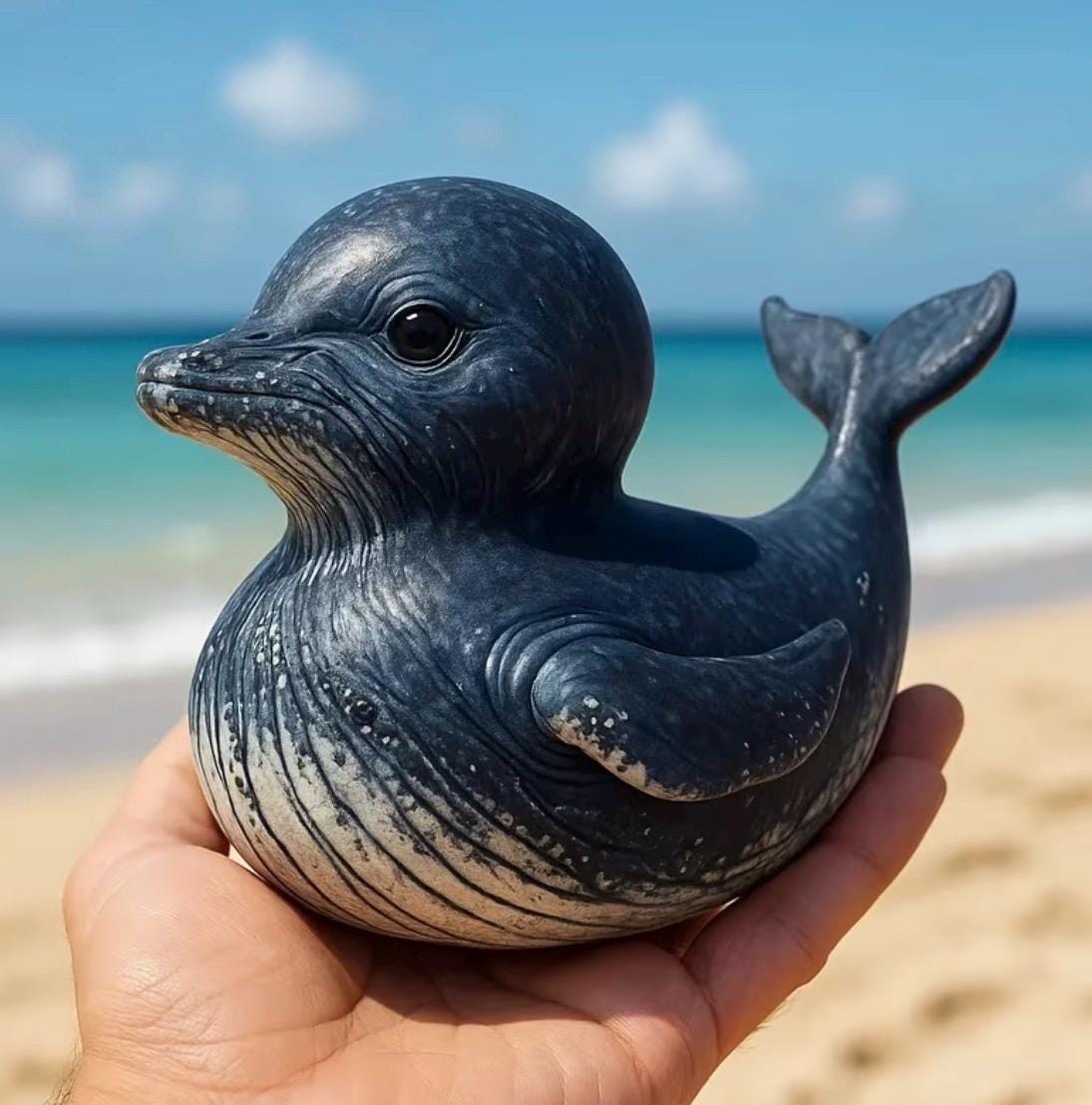 Large Resin -Hand Painted Whale Duck Figurine, Ocean Resin Collectible, Coastal Nautical Decor