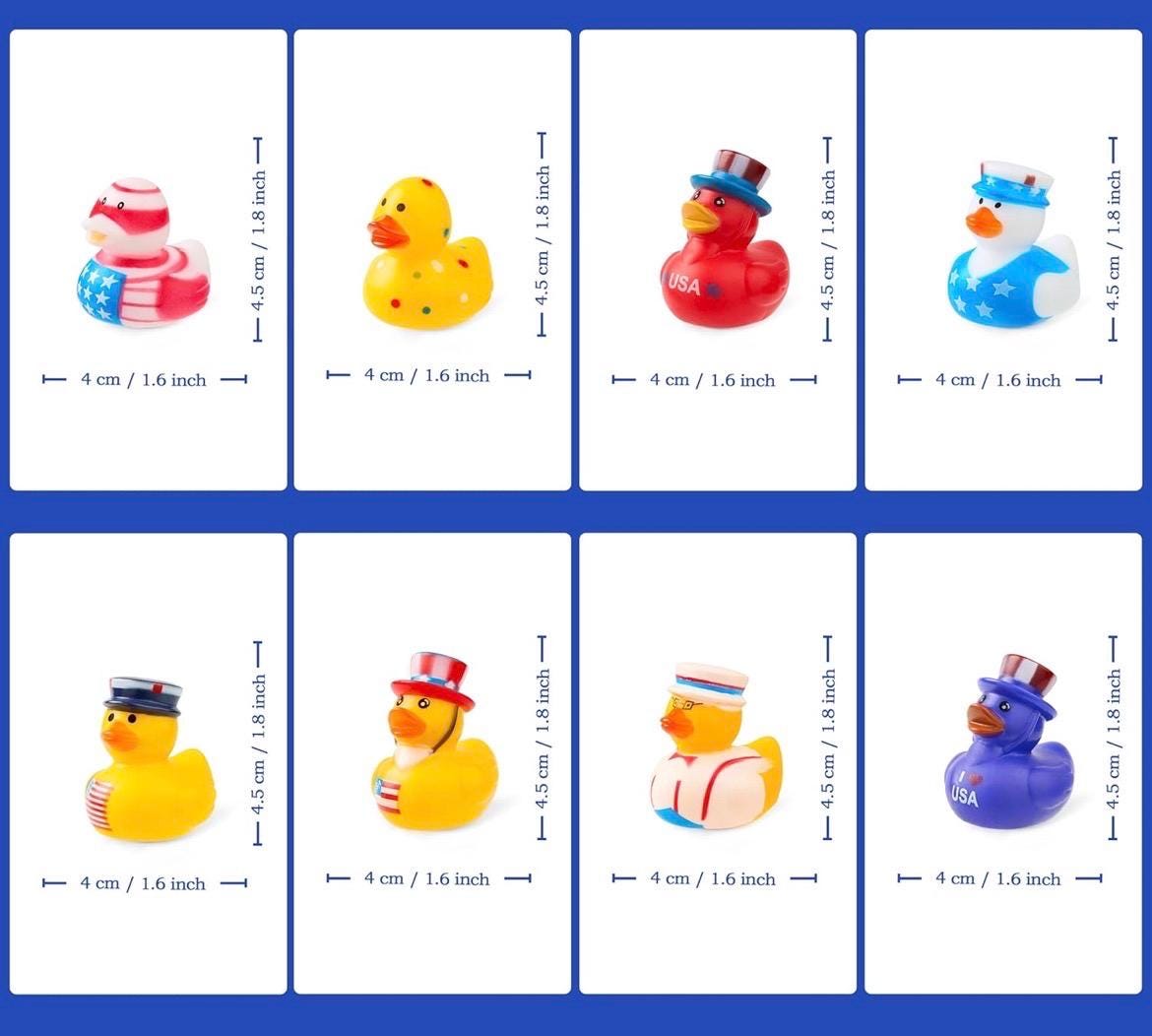 2 INCH - 8 Pc Patriotic Rubber Ducks 2 Inch 4th of July Duck Set Red White Blue Jeep Ducks Cruise Ducks Party Favor Bath Toys