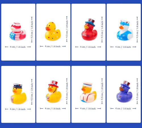 2 INCH - 8 Pc Patriotic Rubber Ducks 2 Inch 4th of July Duck Set Red White Blue Jeep Ducks Cruise Ducks Party Favor Bath Toys