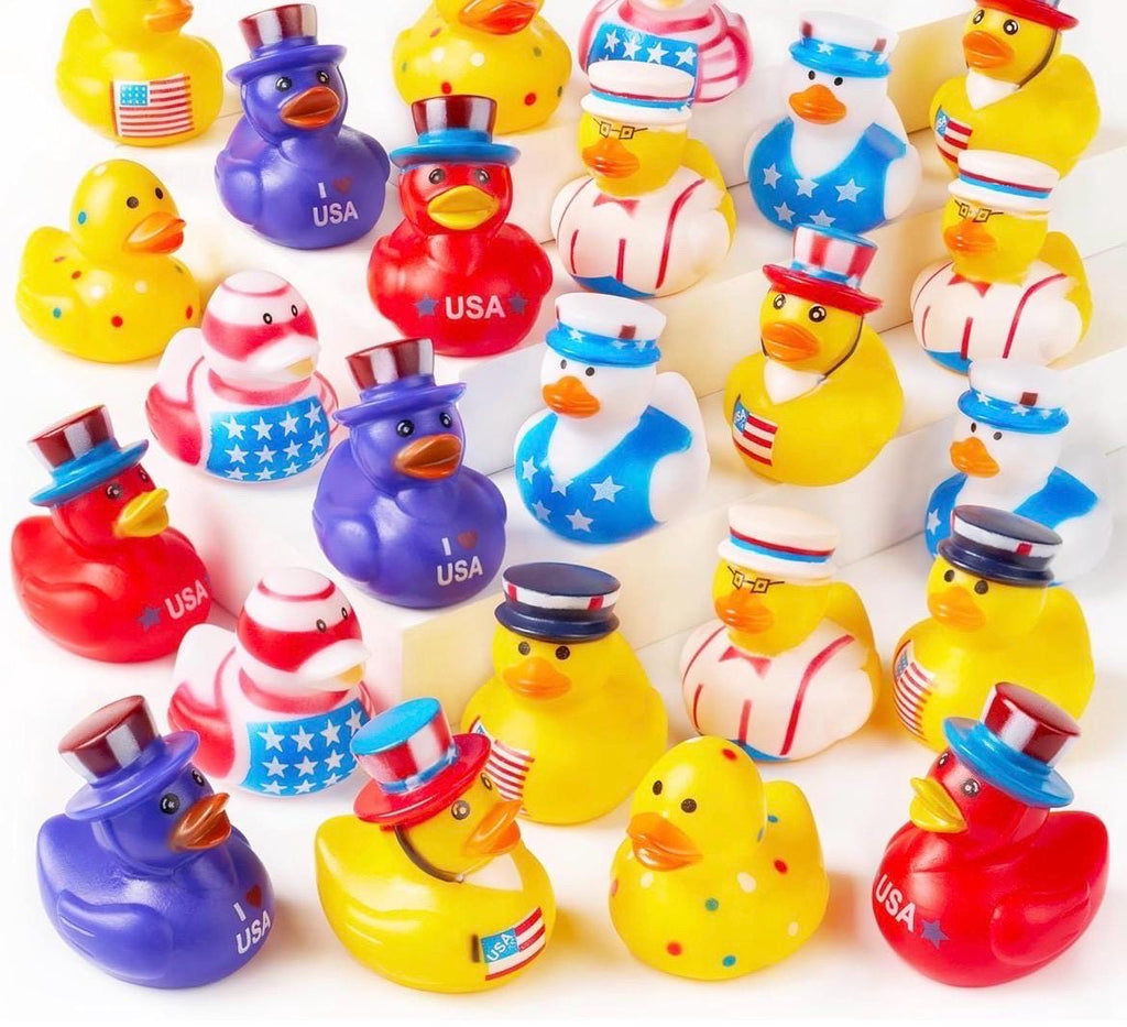 2 INCH - 8 Pc Patriotic Rubber Ducks 2 Inch 4th of July Duck Set Red White Blue Jeep Ducks Cruise Ducks Party Favor Bath Toys