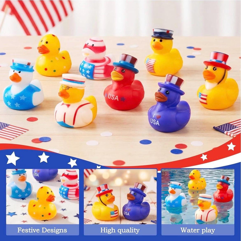 2 INCH - 8 Pc Patriotic Rubber Ducks 2 Inch 4th of July Duck Set Red White Blue Jeep Ducks Cruise Ducks Party Favor Bath Toys