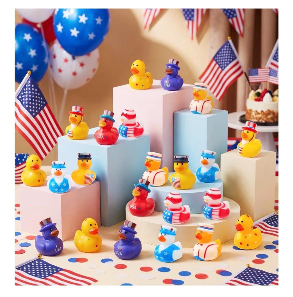 2 INCH - 8 Pc Patriotic Rubber Ducks 2 Inch 4th of July Duck Set Red White Blue Jeep Ducks Cruise Ducks Party Favor Bath Toys