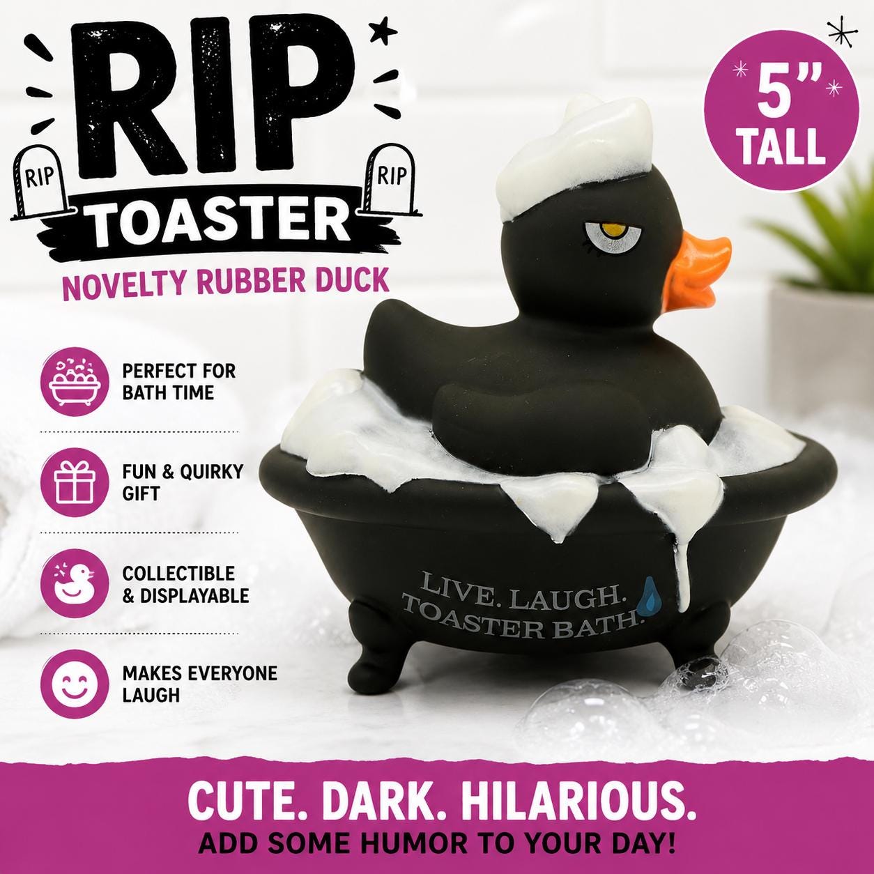 5 Inch RIP Toaster Rubber Duck Funny Novelty Bath Duck | Dark Humor Collectible Duck | Jeep Duck Cruise Duck | White Elephant Gift for Adult