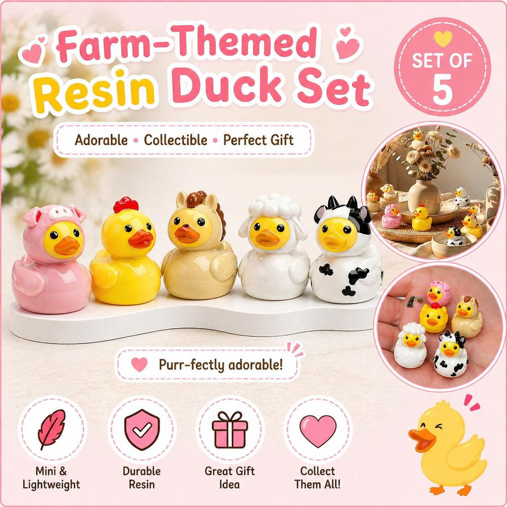 Mini resin ducks - set of 5 farm animal resin ducks, mini collectible figurines, jeep cruise fun