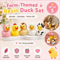 Mini resin ducks - set of 5 farm animal resin ducks, mini collectible figurines, jeep cruise fun