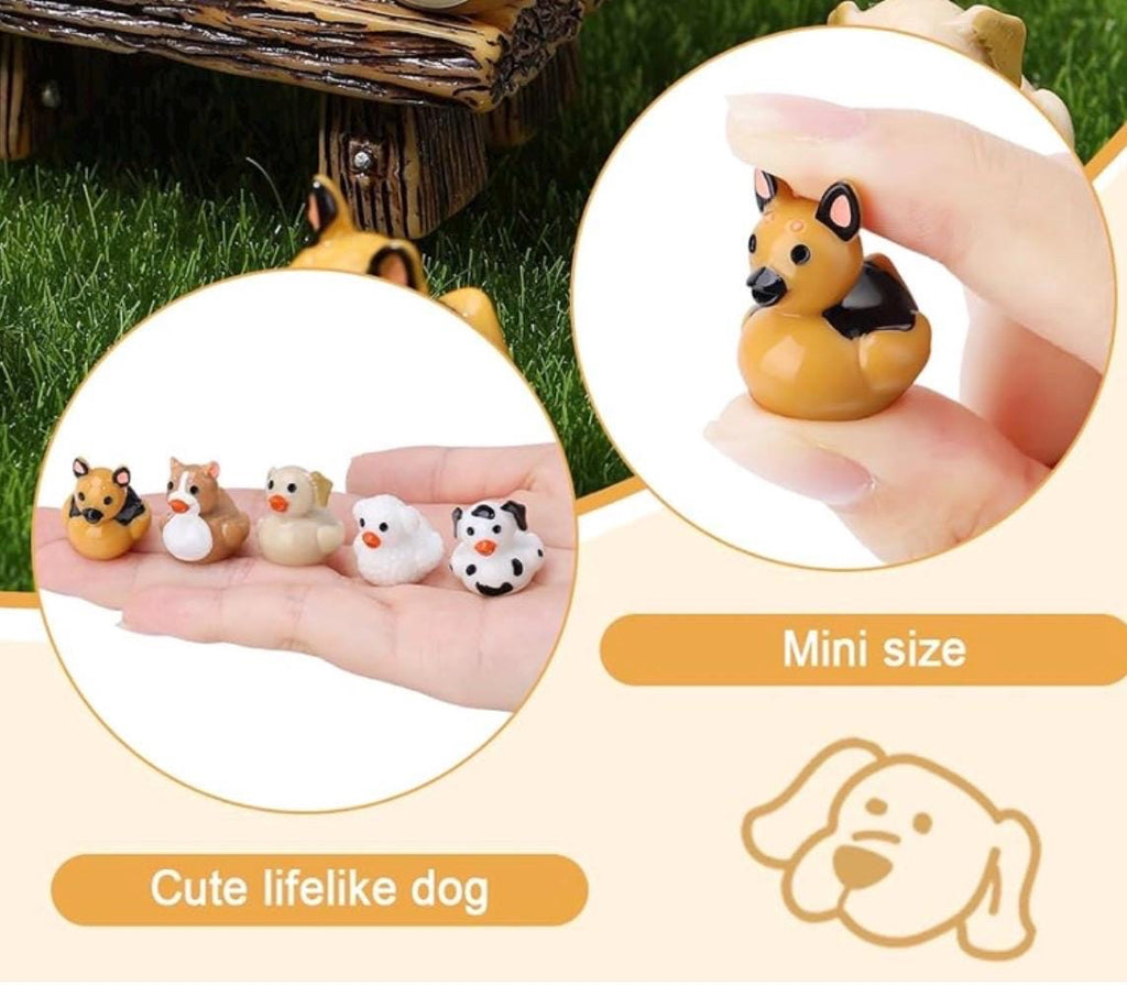 Mini Resin Dog Ducks – 5 Piece Set of Tiny Dog Duck Figurines, Mini Animal Ducks for Cruise Duck Hiding, Fairy Gardens, Cake Toppers, DIY