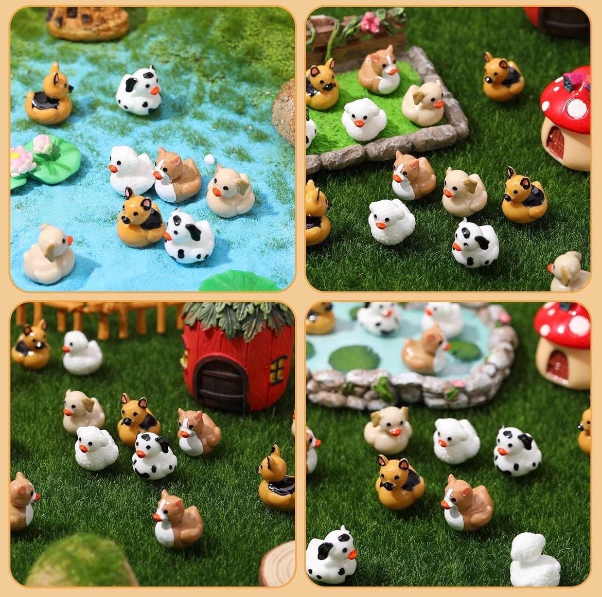 Mini Resin Dog Ducks – 5 Piece Set of Tiny Dog Duck Figurines, Mini Animal Ducks for Cruise Duck Hiding, Fairy Gardens, Cake Toppers, DIY