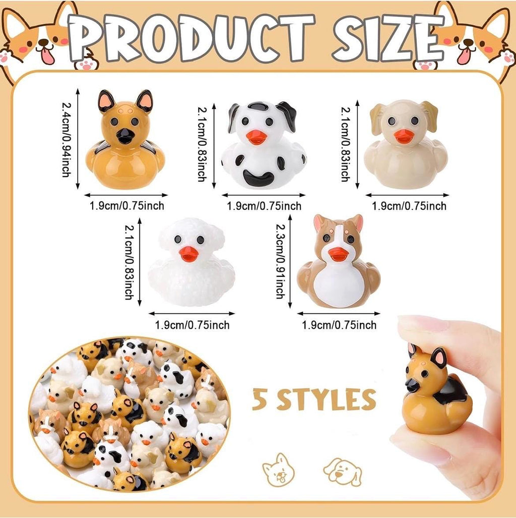 Mini Resin Dog Ducks – 5 Piece Set of Tiny Dog Duck Figurines, Mini Animal Ducks for Cruise Duck Hiding, Fairy Gardens, Cake Toppers, DIY