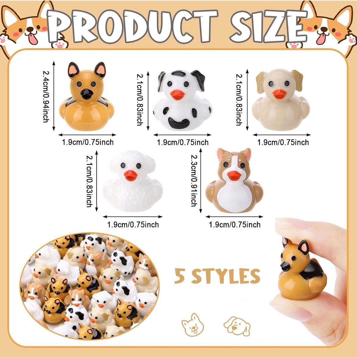 Mini Resin Dog Ducks – 5 Piece Set of Tiny Dog Duck Figurines, Mini Animal Ducks for Cruise Duck Hiding, Fairy Gardens, Cake Toppers, DIY