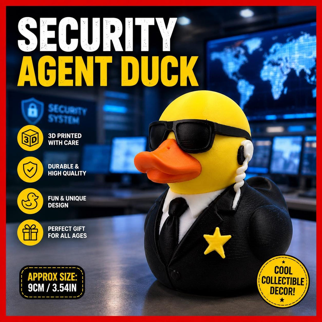 3D Printed Security Agent Duck | Secret Service Rubber Duck Figurine | Funny Spy Desk Decor & Collectible Gift