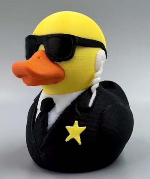 3D Printed Security Agent Duck | Secret Service Rubber Duck Figurine | Funny Spy Desk Decor & Collectible Gift