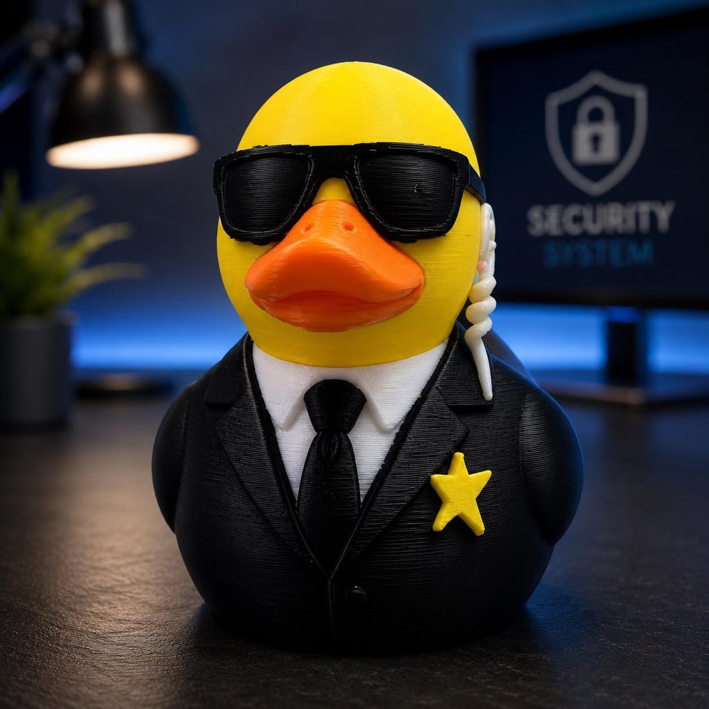 3D Printed Security Agent Duck | Secret Service Rubber Duck Figurine | Funny Spy Desk Decor & Collectible Gift