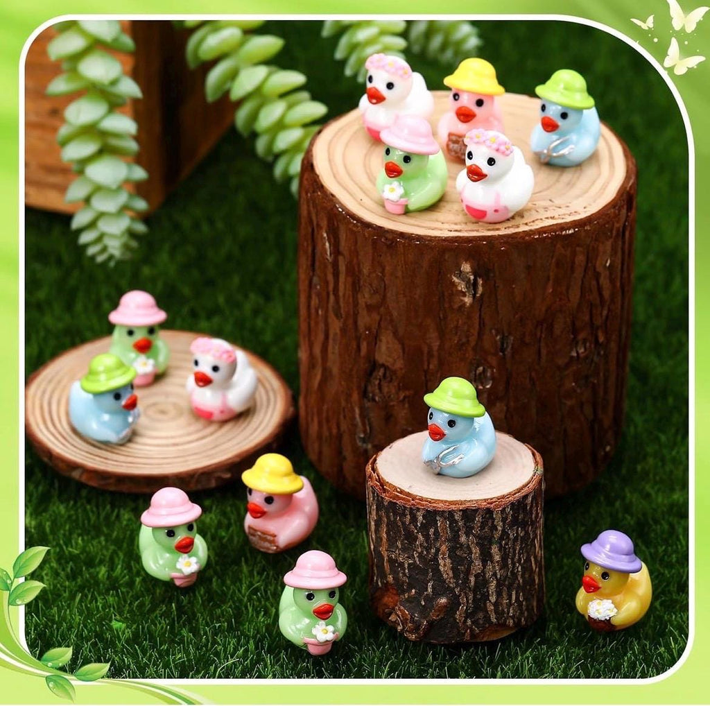 Mini Resin Ducks – 5 Pc Garden Duck Figurines Set, Tiny Flower Duck Miniatures for Fairy Gardens, Dollhouses, Plant Pots, DIY Crafts, Cruise