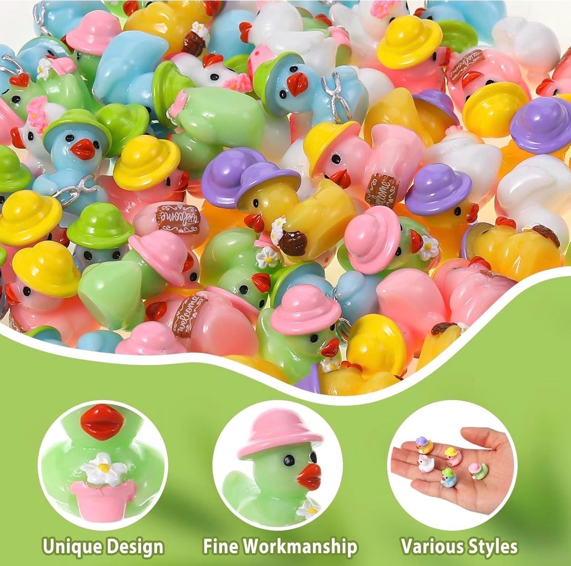 Mini Resin Ducks – 5 Pc Garden Duck Figurines Set, Tiny Flower Duck Miniatures for Fairy Gardens, Dollhouses, Plant Pots, DIY Crafts, Cruise