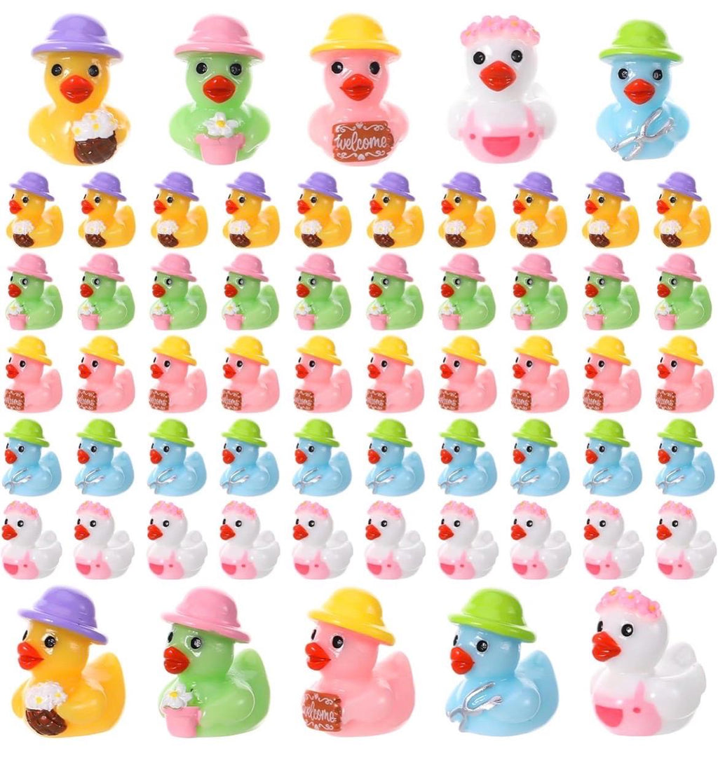 Mini Resin Ducks – 5 Pc Garden Duck Figurines Set, Tiny Flower Duck Miniatures for Fairy Gardens, Dollhouses, Plant Pots, DIY Crafts, Cruise