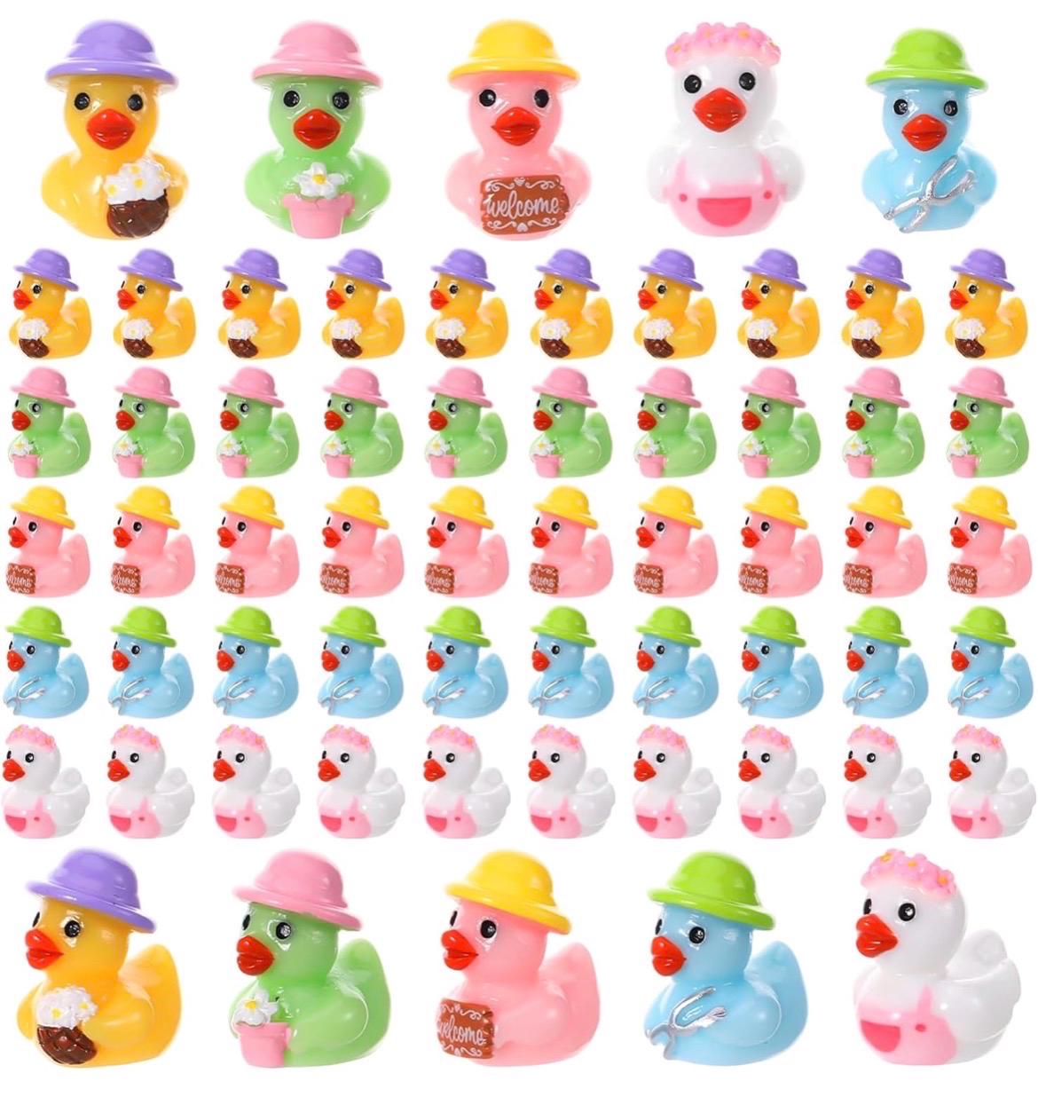 Mini Resin Ducks – 5 Pc Garden Duck Figurines Set, Tiny Flower Duck Miniatures for Fairy Gardens, Dollhouses, Plant Pots, DIY Crafts, Cruise