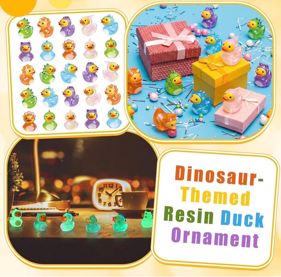 Mini Resin Ducks – Glow in the Dark Dinosaur Duck Figurines, 5 Piece Luminous Mini Dino Duck Set, Tiny Resin Ducks for Cruise Ducking, Fairy