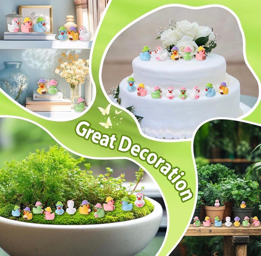 Mini Resin Ducks – 5 Pc Garden Duck Figurines Set, Tiny Flower Duck Miniatures for Fairy Gardens, Dollhouses, Plant Pots, DIY Crafts, Cruise