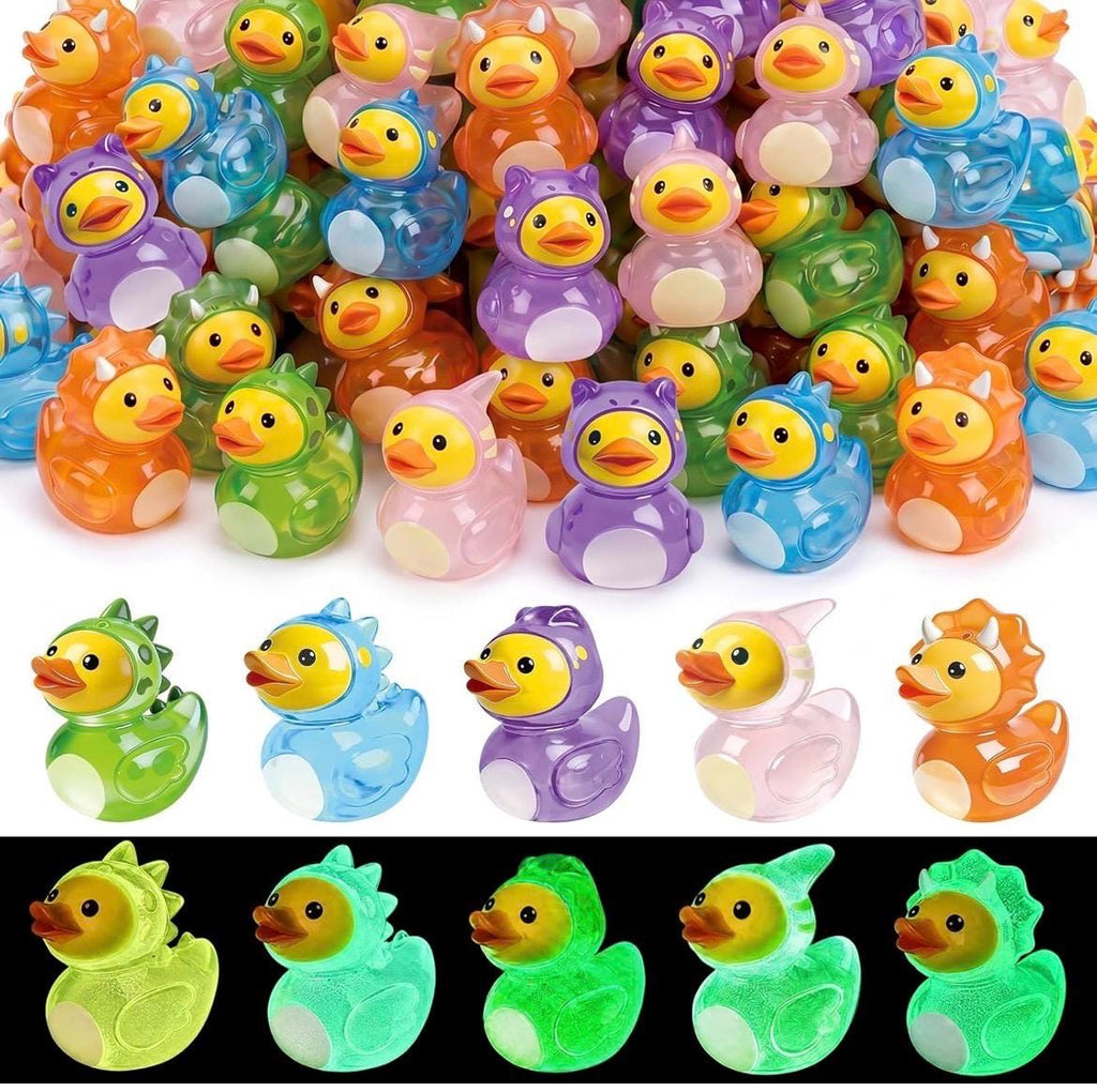 Mini Resin Ducks – Glow in the Dark Dinosaur Duck Figurines, 5 Piece Luminous Mini Dino Duck Set, Tiny Resin Ducks for Cruise Ducking, Fairy