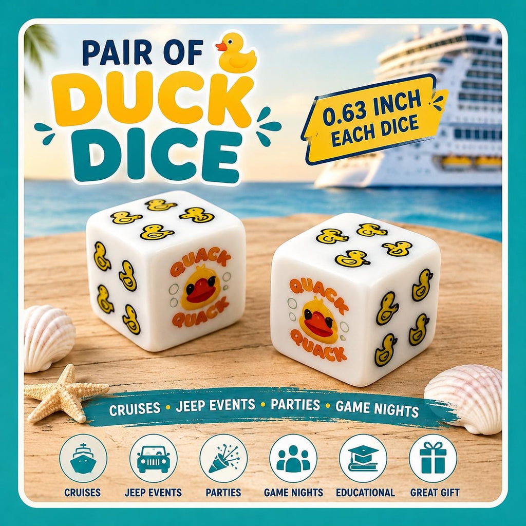 Pair of Duck Dice Set – Yellow Duck Game Dice for Cruise Ships, Jeep Events, Party Games & Game Nights