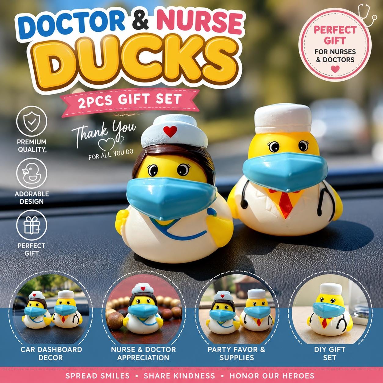 2 INCH - Doctor Nurse Rubber Ducks Set, Healthcare Appreciation Gift, Dashboard Decor, Party Favor