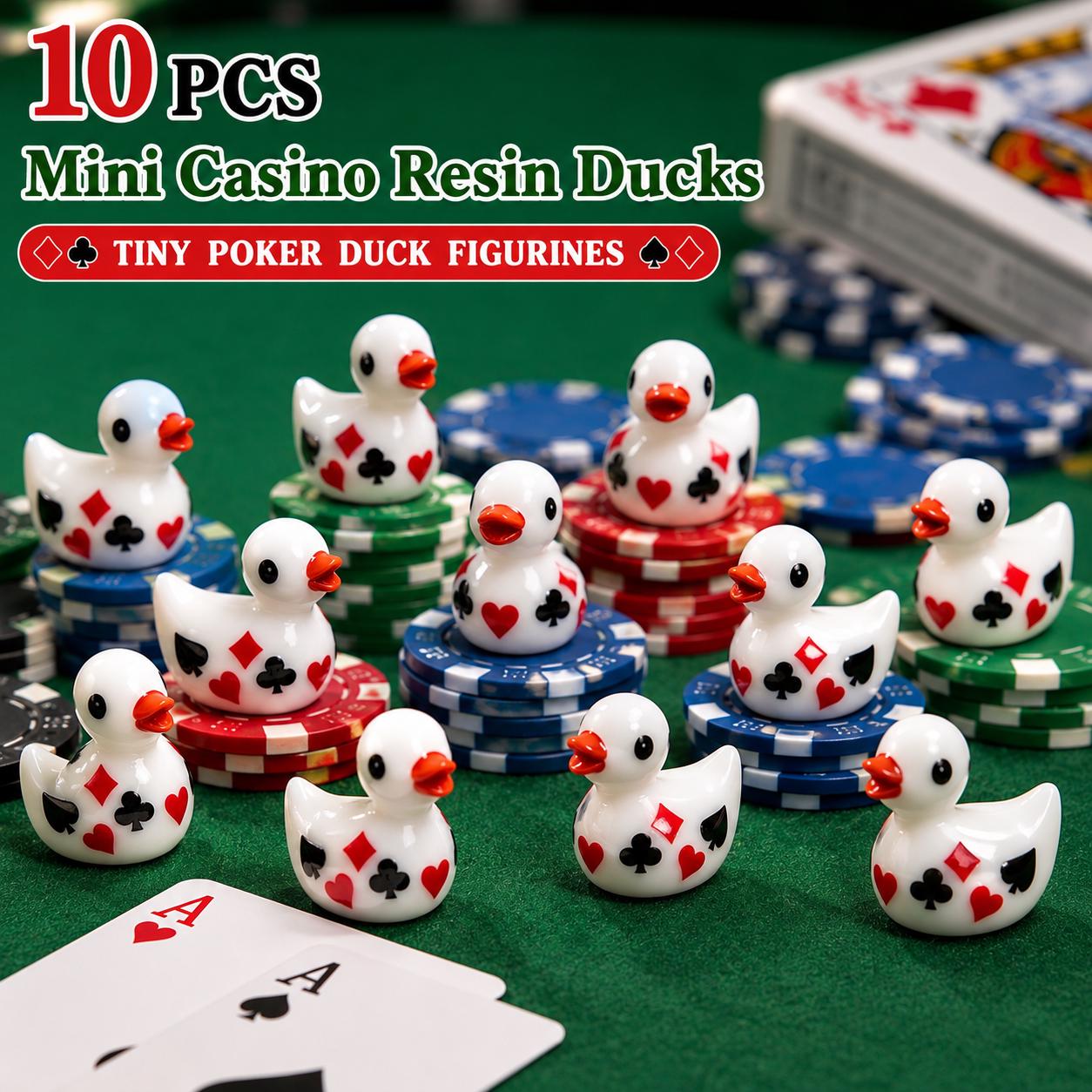 Mini resin ducks – 10 piece casino poker duck set, tiny card suit duck figurines, miniature gambling theme ducks, casino party favors, cruis