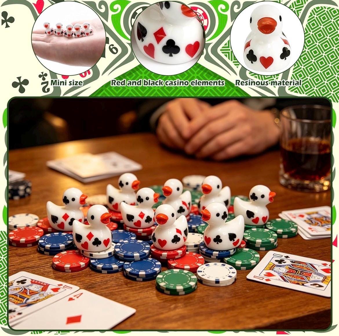 Mini resin ducks – 10 piece casino poker duck set, tiny card suit duck figurines, miniature gambling theme ducks, casino party favors, cruis