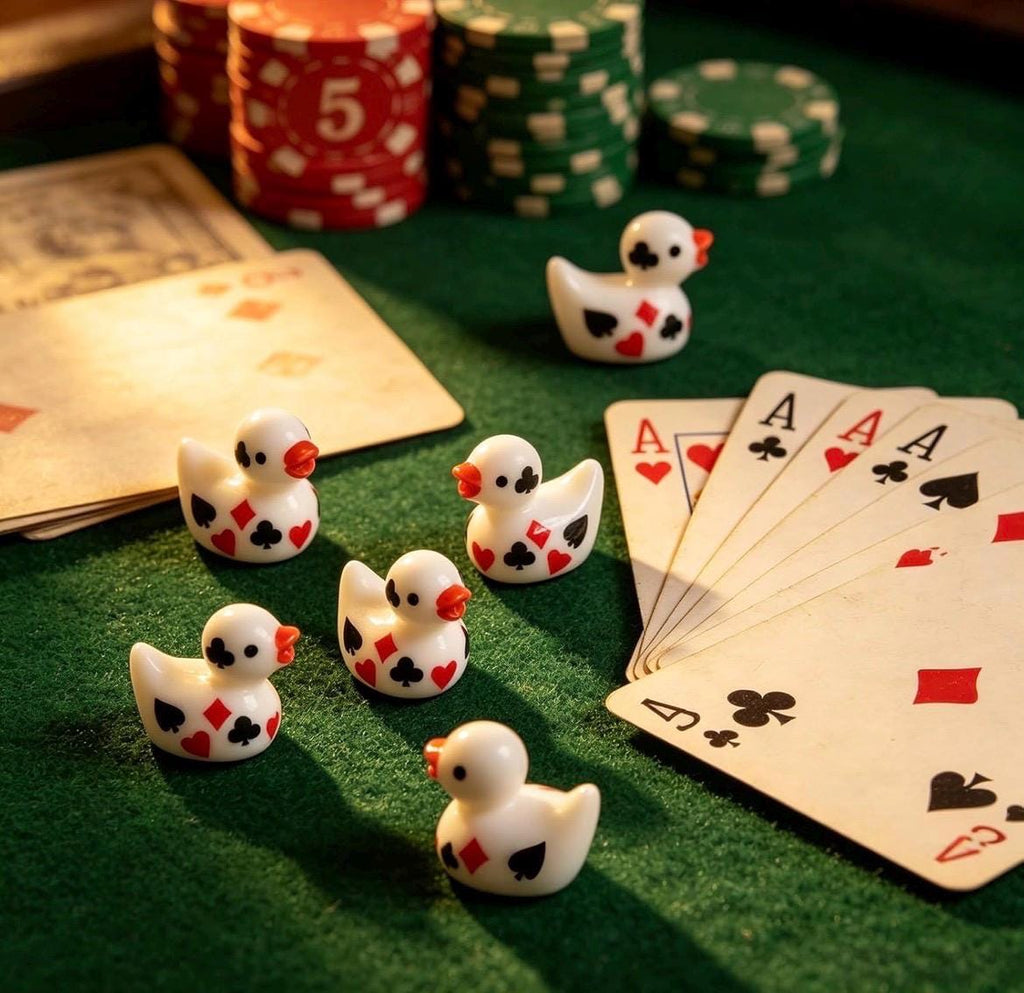 Mini resin ducks – 10 piece casino poker duck set, tiny card suit duck figurines, miniature gambling theme ducks, casino party favors, cruis