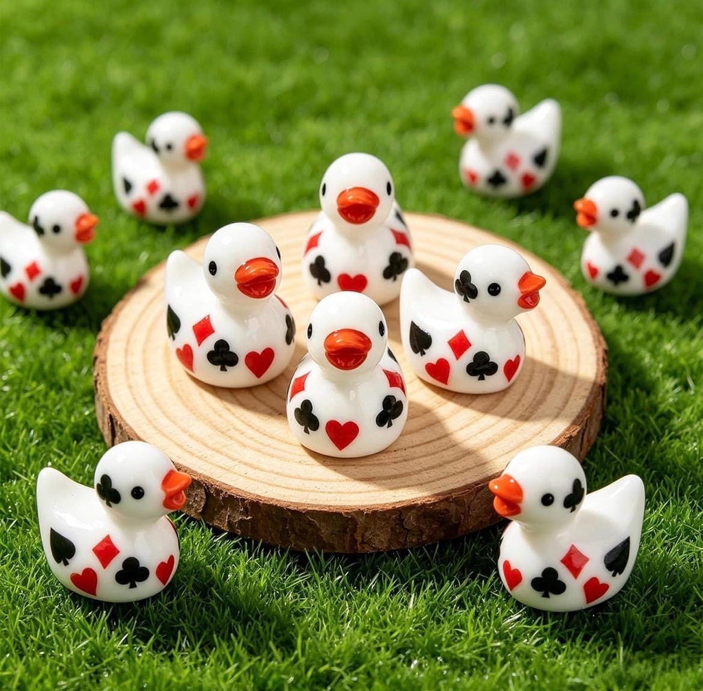 Mini resin ducks – 10 piece casino poker duck set, tiny card suit duck figurines, miniature gambling theme ducks, casino party favors, cruis