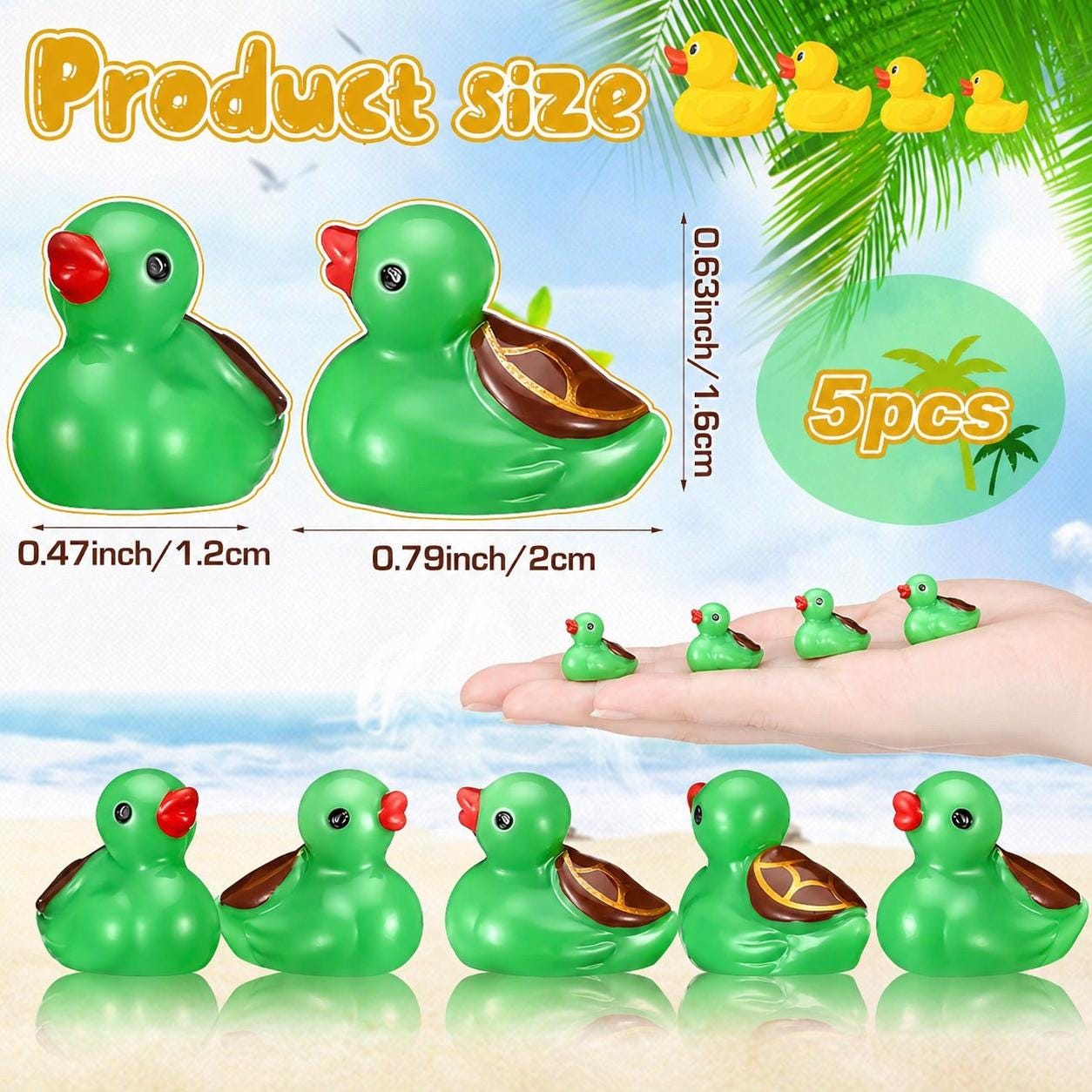 Mini Resin Ducks - 5-Piece Turtle Duck Figurines, Tiny Resin Ducks, Fairy Garden, Cake Toppers, Mini Landscape