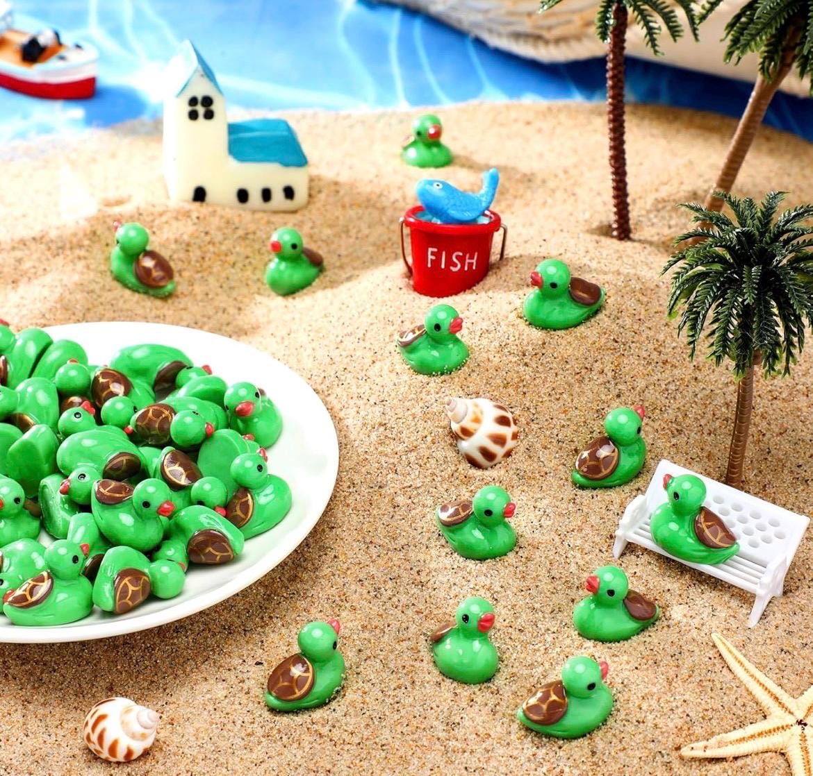 Mini Resin Ducks - 5-Piece Turtle Duck Figurines, Tiny Resin Ducks, Fairy Garden, Cake Toppers, Mini Landscape