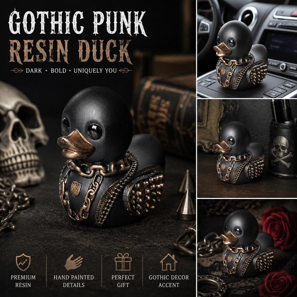 Large Resin -Gothic Punk Resin Duck, Black Chain Stud Accents, Alternative Decor Gift