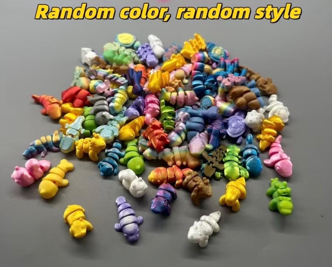 20pcs Random 3D Printed Fidget Animals – Mystery Mix Articulated Mini Animal Toys – Random Colors & Styles – Sensory Desk Pets