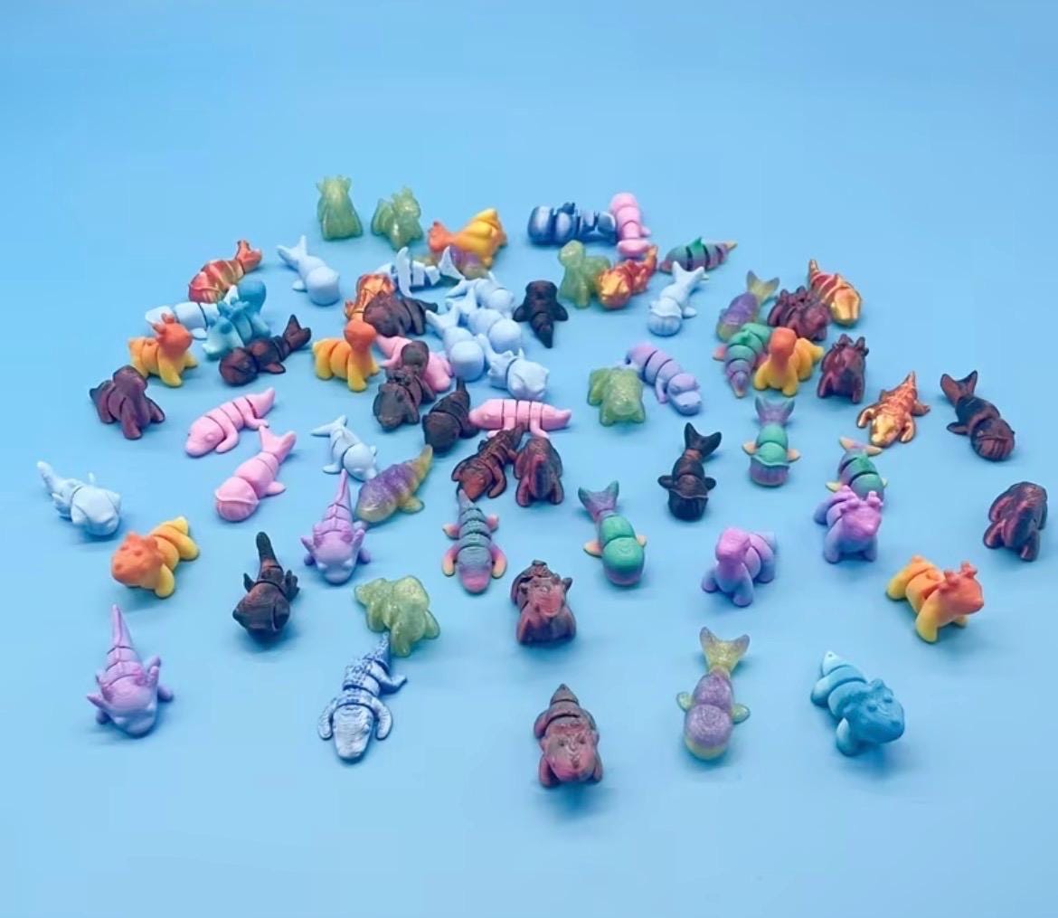 20pcs Random 3D Printed Fidget Animals – Mystery Mix Articulated Mini Animal Toys – Random Colors & Styles – Sensory Desk Pets