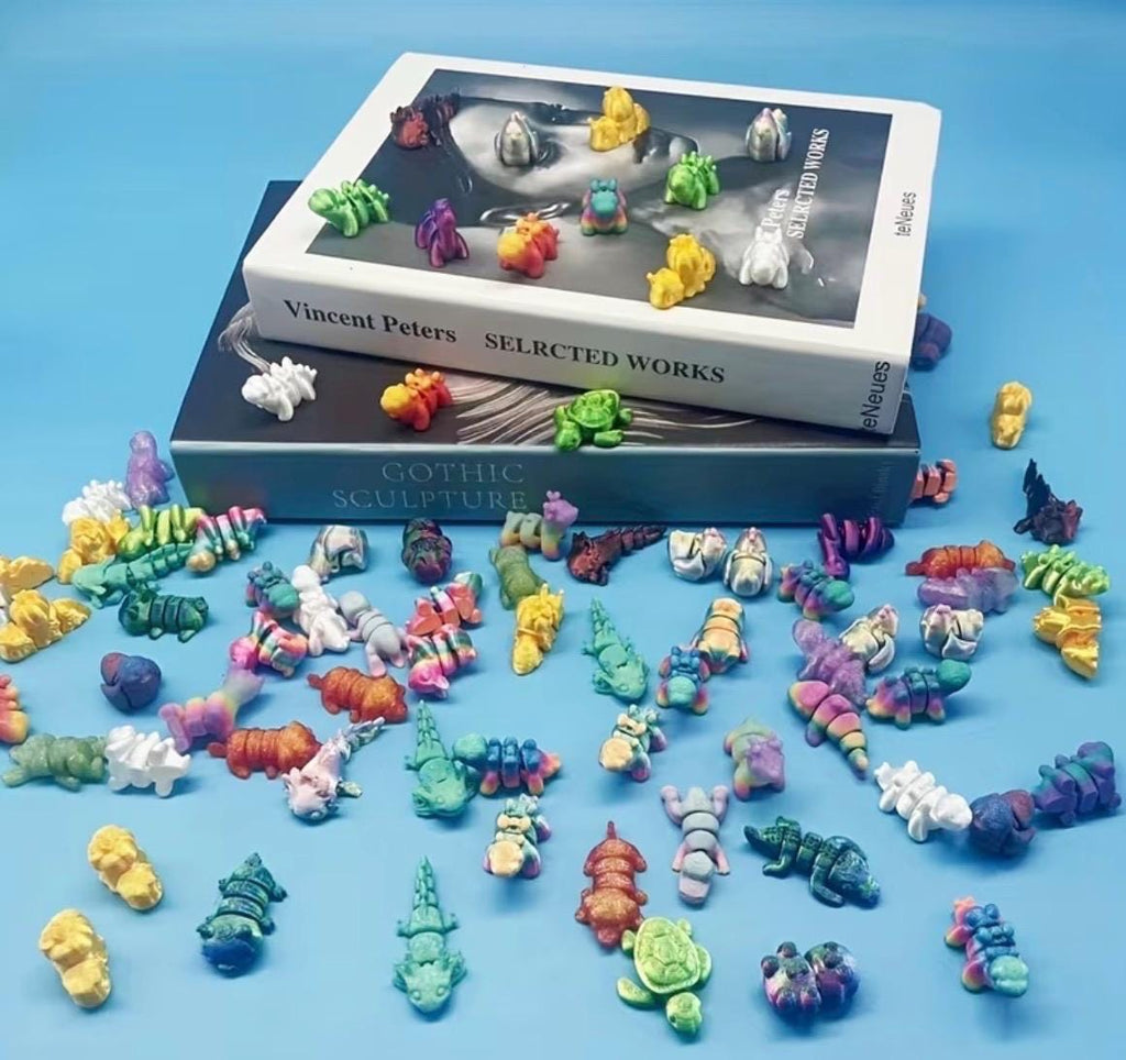 20pcs Random 3D Printed Fidget Animals – Mystery Mix Articulated Mini Animal Toys – Random Colors & Styles – Sensory Desk Pets