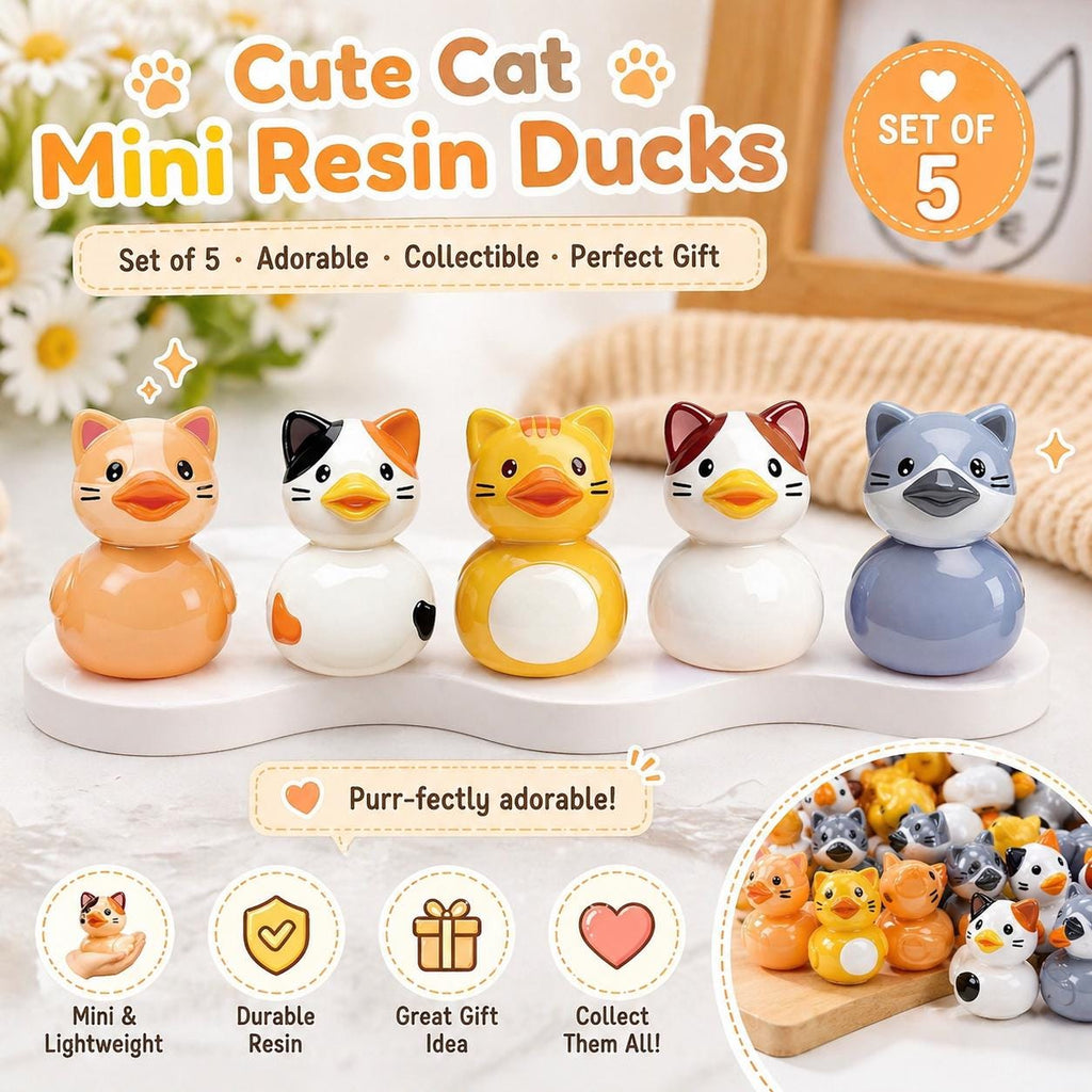 Mini resin ducks - set of 5 cat themed mini resin ducks, collectible animal figurines, jeep cruise fun