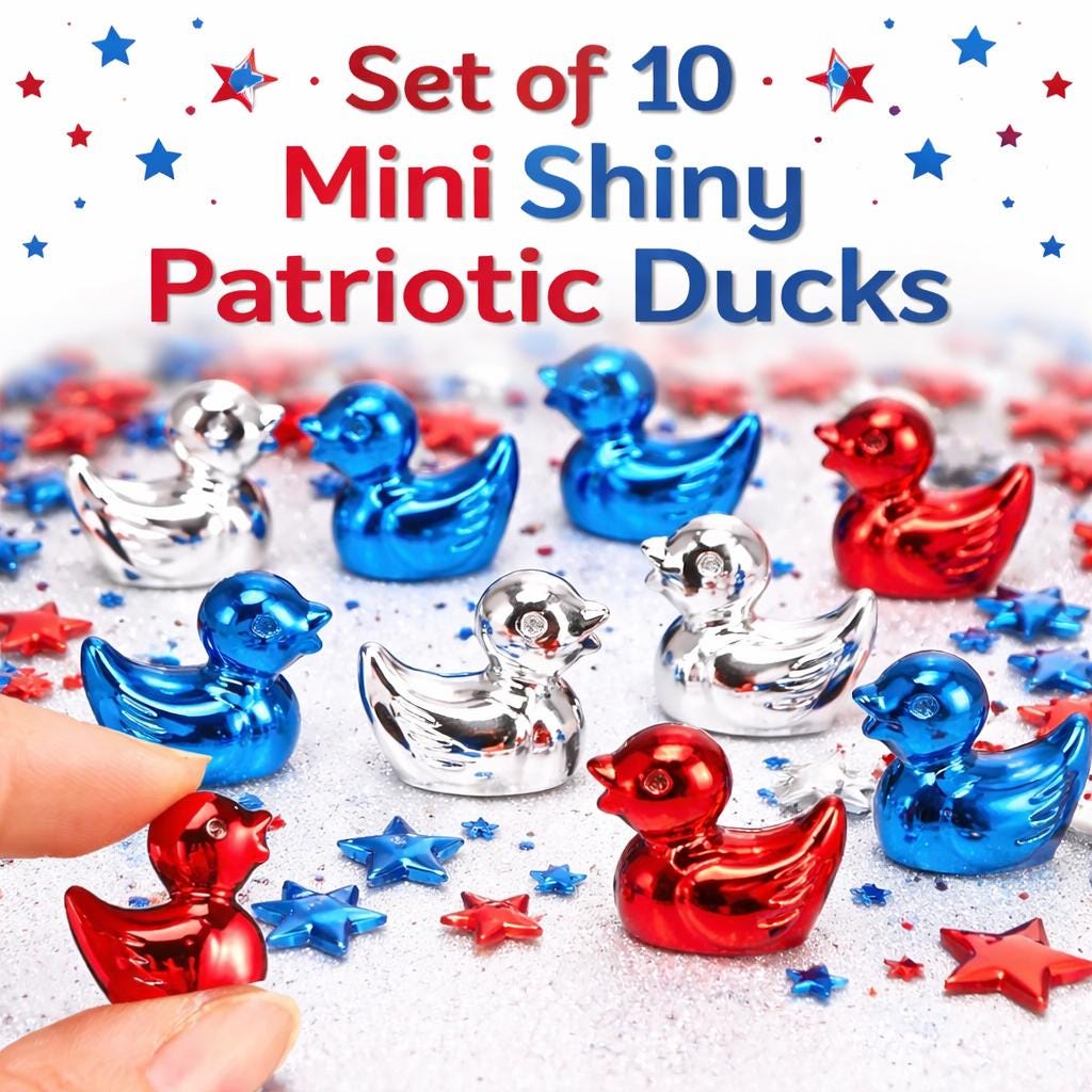 Set of 10 Shiny Patriotic Mini Resin Ducks, Cruise Jeep Decor, Tiny Figurines