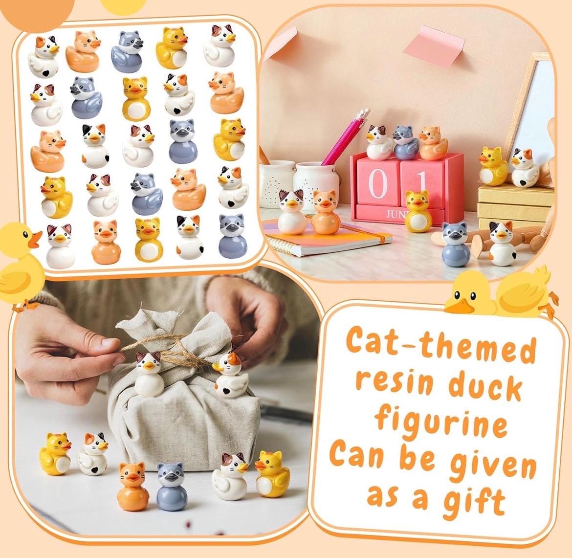 Mini resin ducks - set of 5 cat themed mini resin ducks, collectible animal figurines, jeep cruise fun