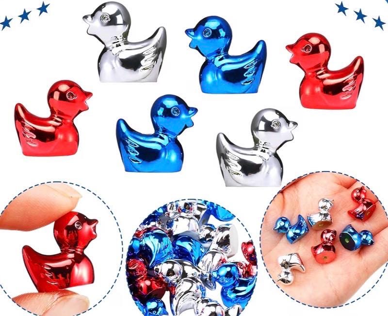 Set of 10 Shiny Patriotic Mini Resin Ducks, Cruise Jeep Decor, Tiny Figurines