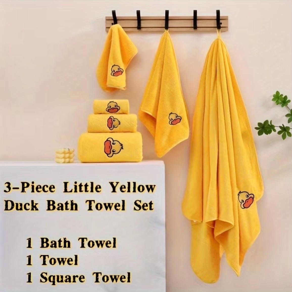 Embroidered yellow duck bath towel set, soft microfiber quick dry home travel